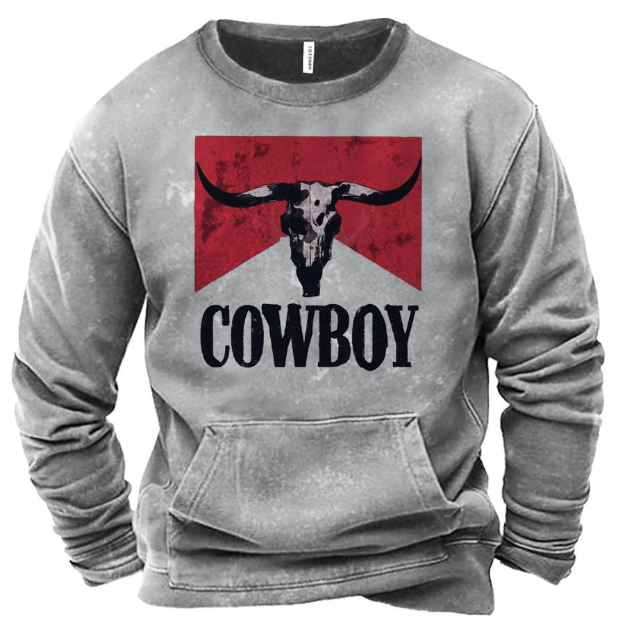 Men's Cowboy Round Neck Pullover Sweatshirt