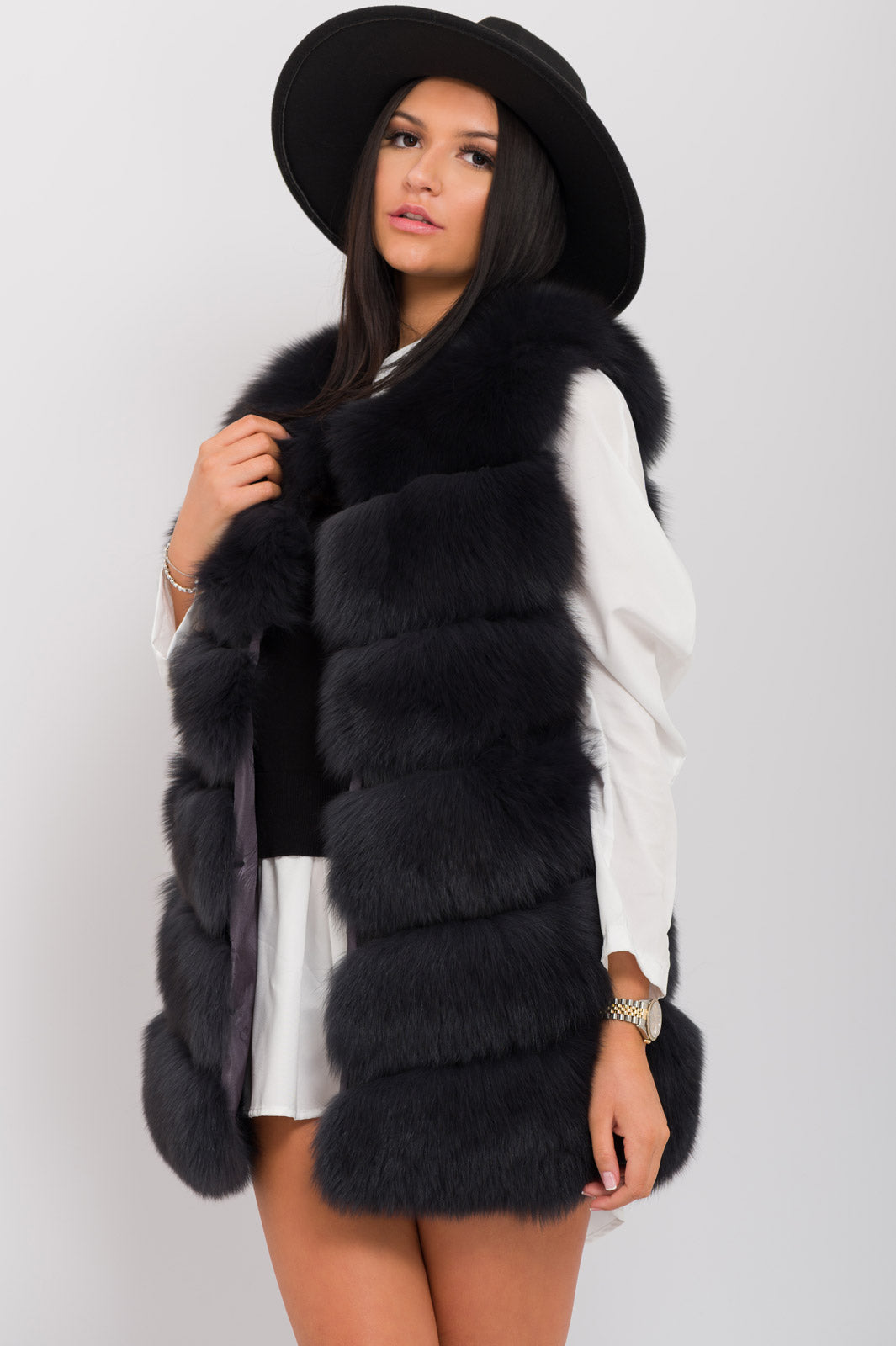 Dark Grey Faux Fur 6 Row Gilet
