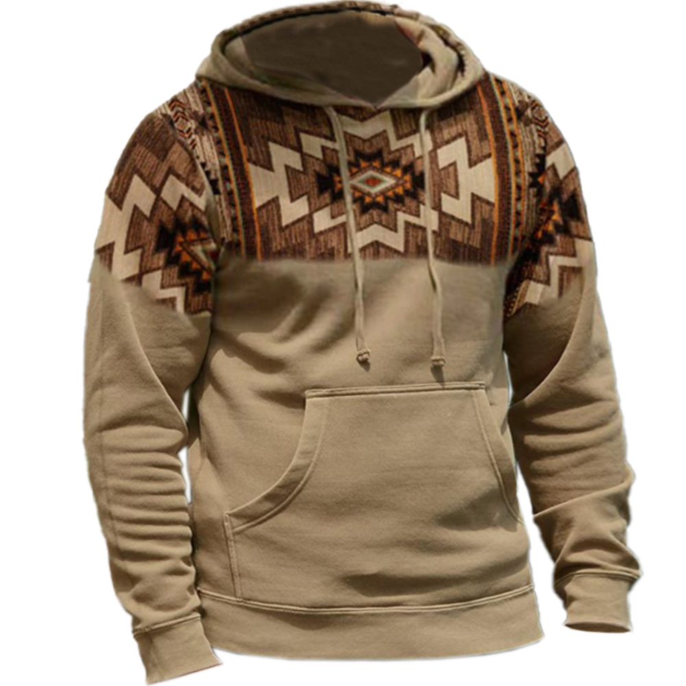 Men's Vintage Ethnic Print Hooded Sweatshirt