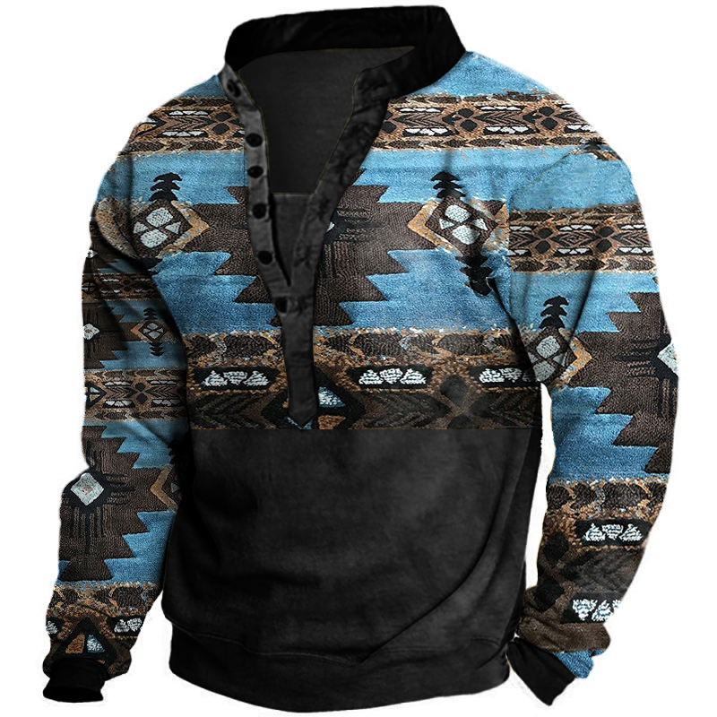 Men's Ethnic Totem Print Henley Collar Sweatshirt