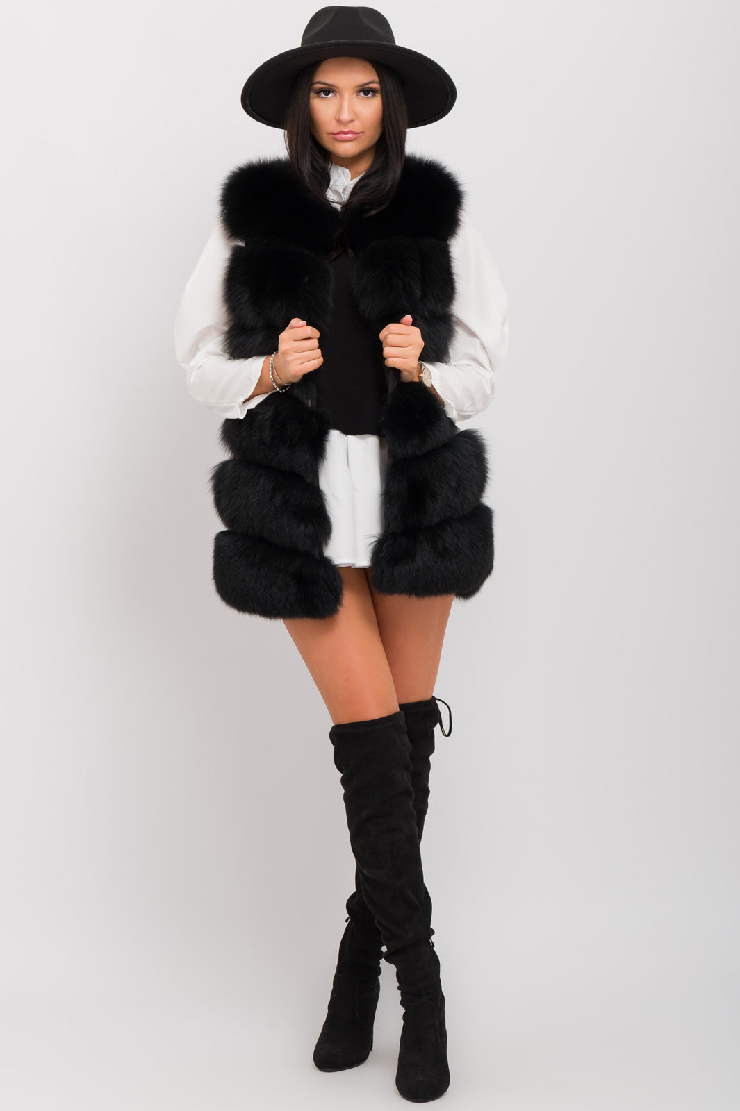 Black Faux Fur 6 Row Gilet