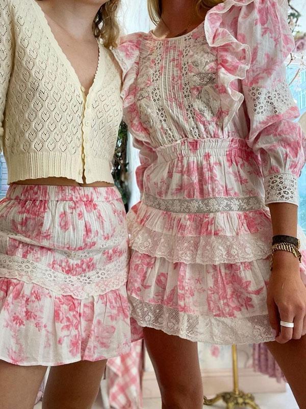 Long sleeve frill lace dress