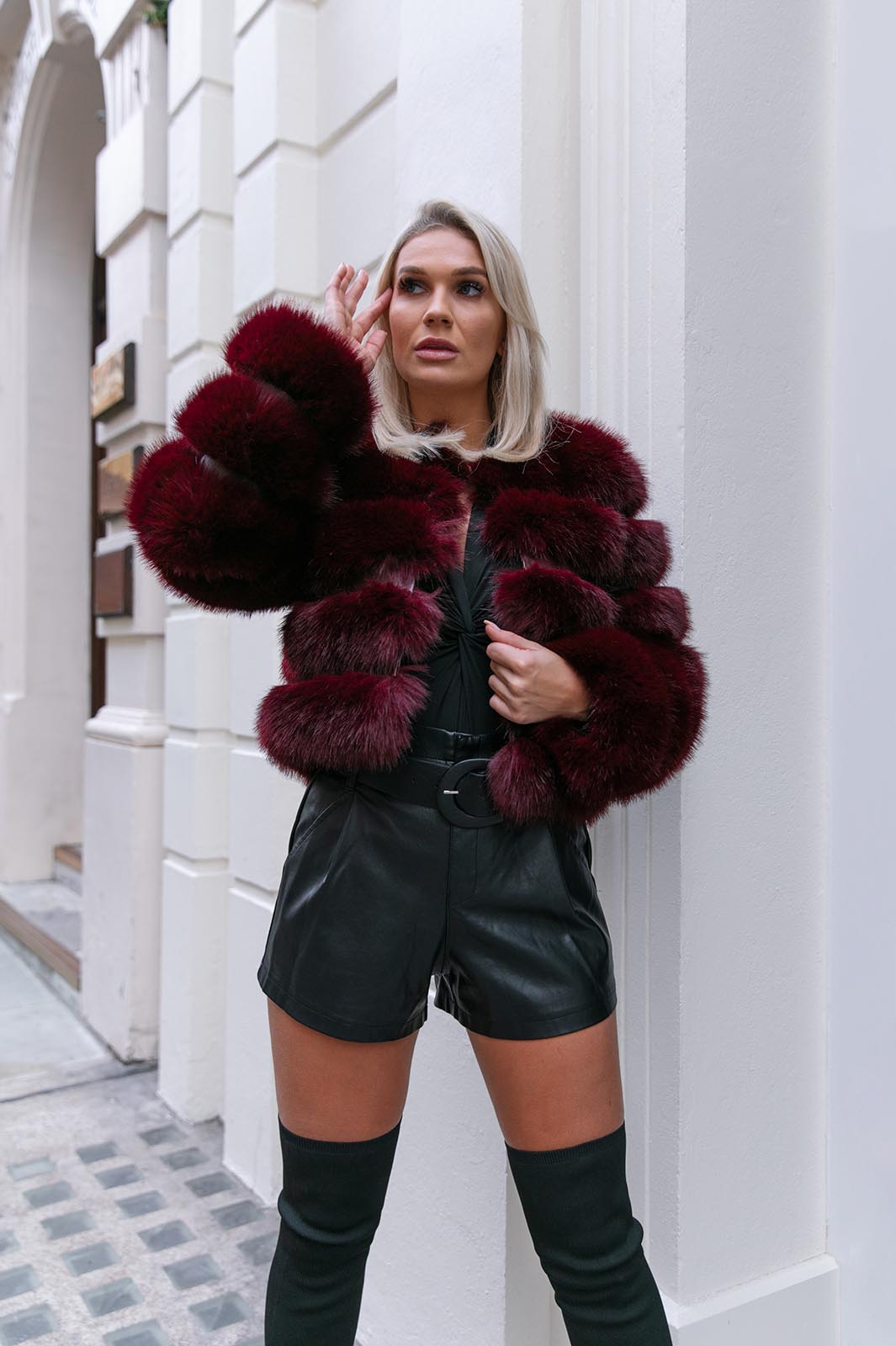 Wine Red Premium Faux Fur Jacket
