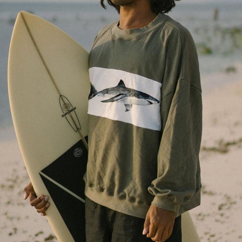 Retro Surf Color Patchwork Casual Sweatshirt