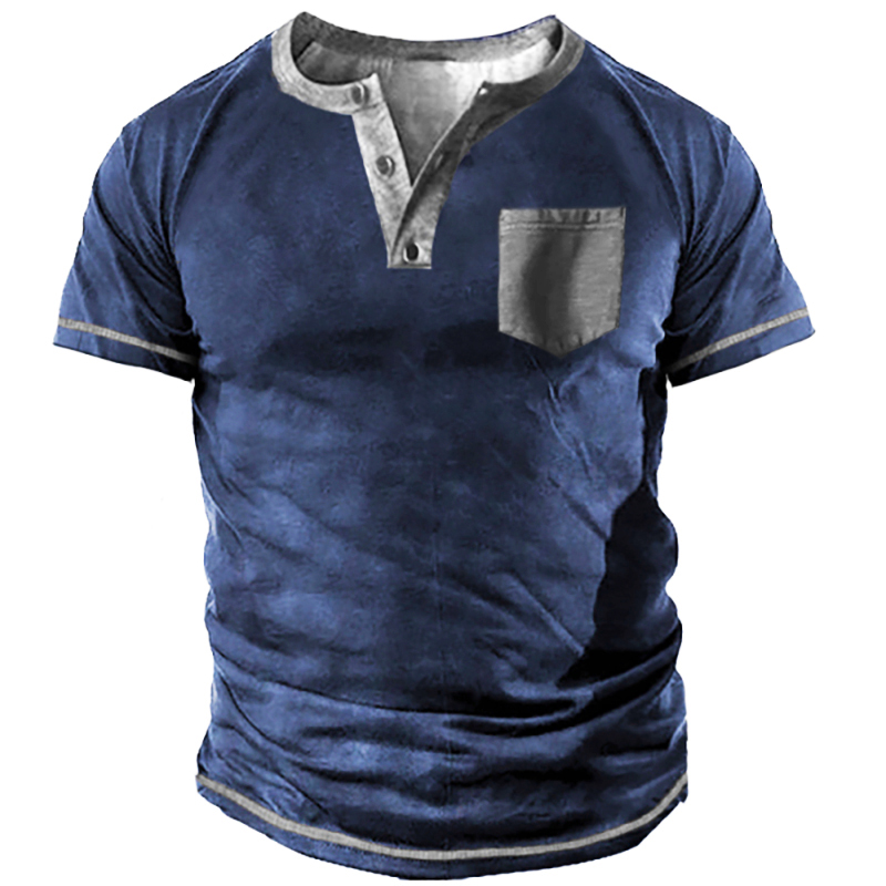 Men's Vintage Print Henley Shirt