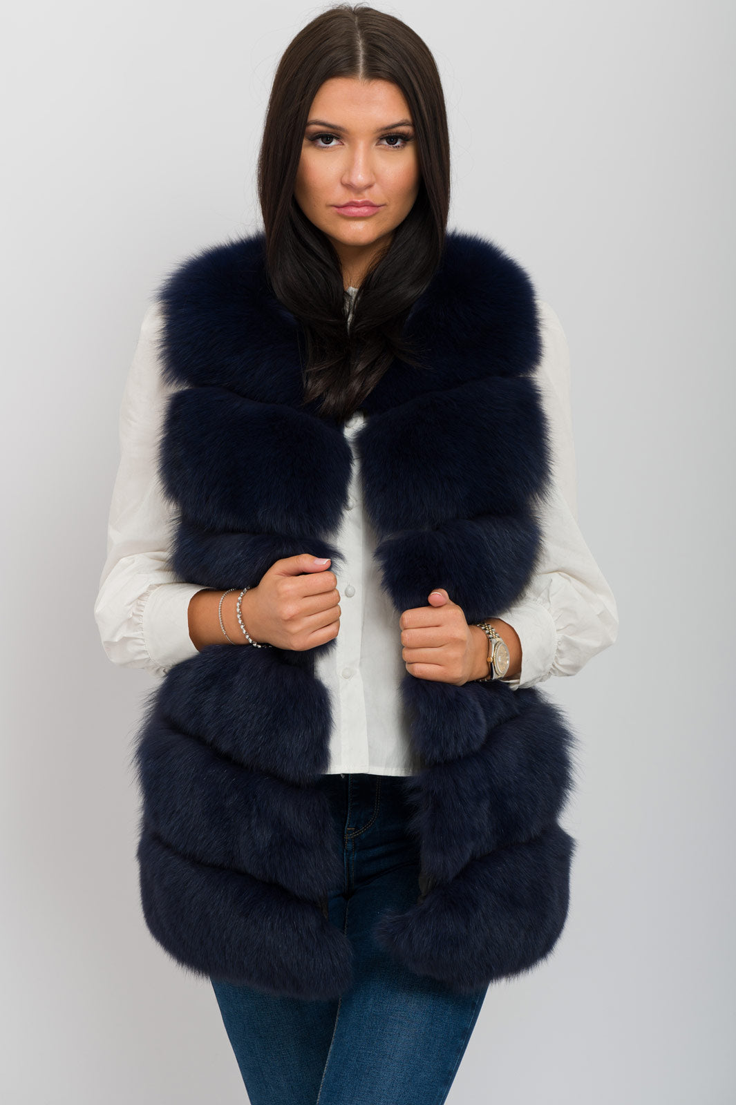 Navy Faux Fur 6 Row Gilet