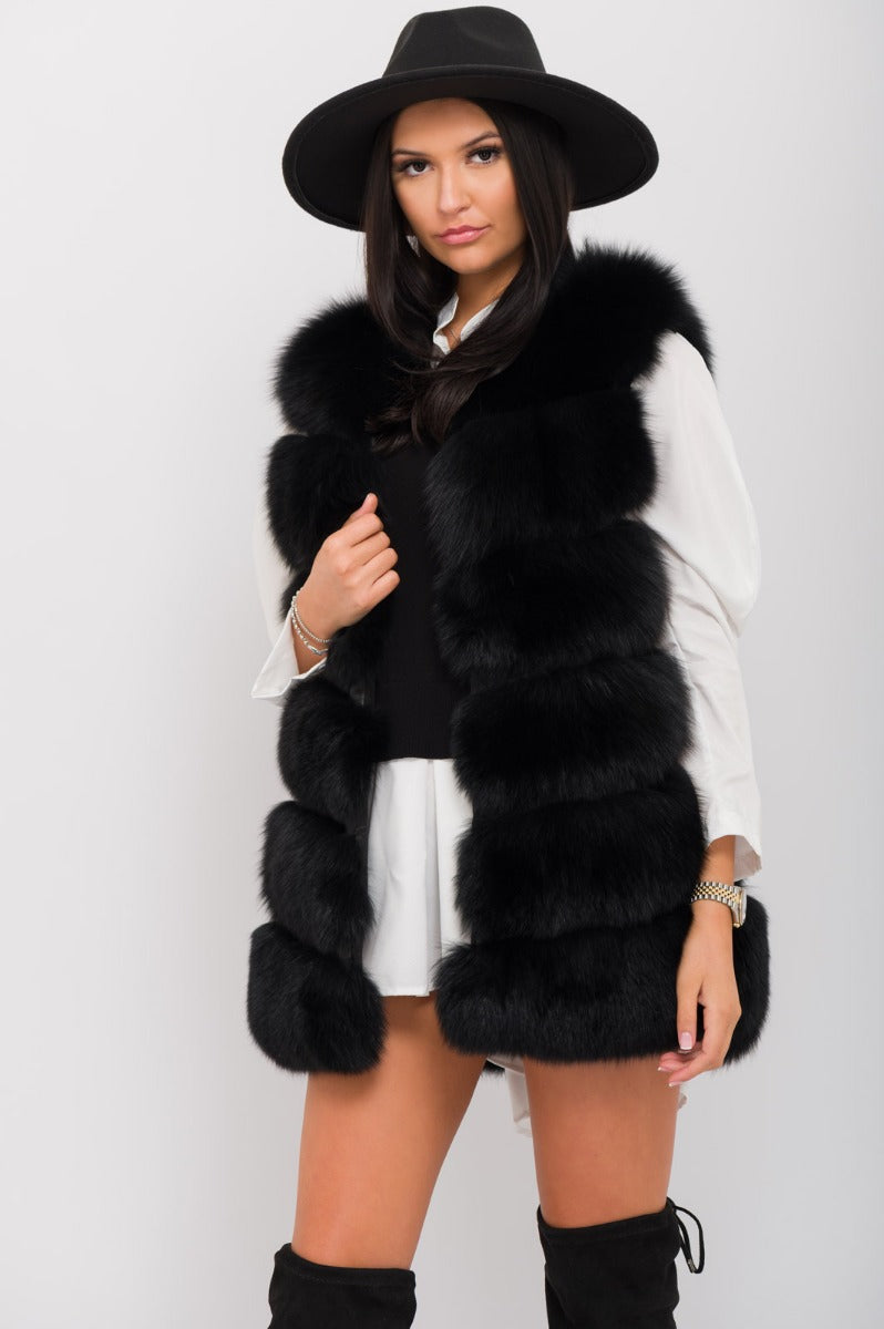 Black Faux Fur 6 Row Gilet