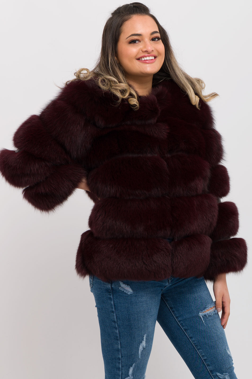 Burgundy Faux Fur Jacket