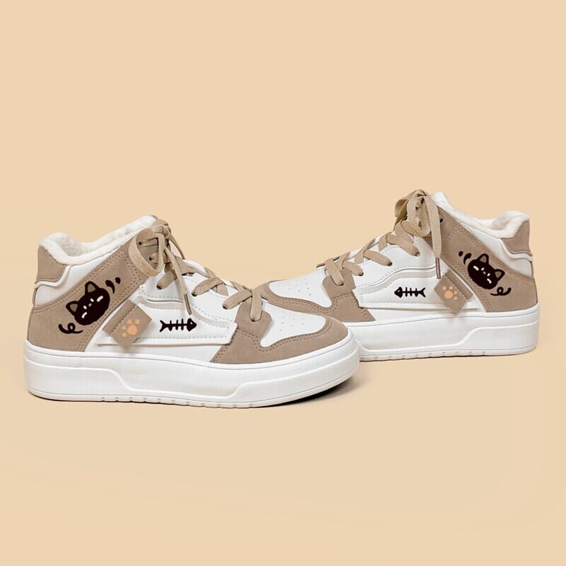 Kawaii Neko Plush Lined High Top Casual Sneakers - Women's
