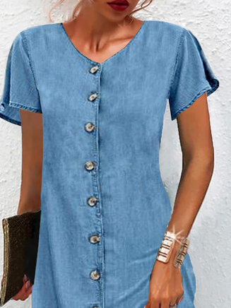 Casual Denim Loose Buckle Dress