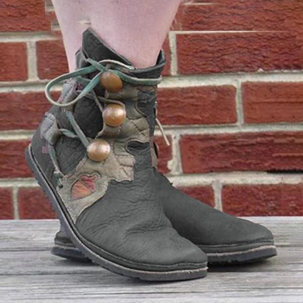 Women's Retro Button Leaf Ankle Boots 51892432S